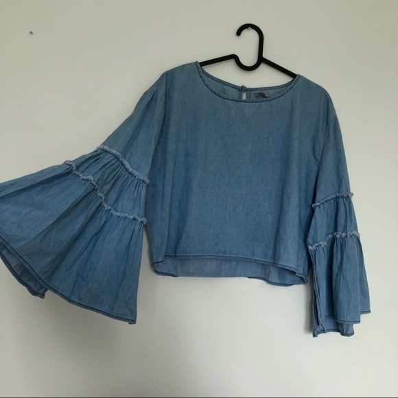 𝅺Charlotte Russe Bell Sleeved Chambray Denim Shirt - Picture 3 of 12